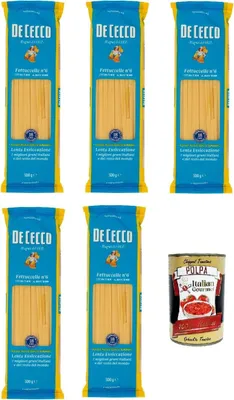 Produktbild von De Cecco Fettuccelle N°6 100% Italienisch Pasta Nudeln 5x 500g + Italian Gourmet Polpa 400g