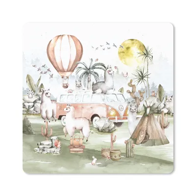 Produktbild von MuchoWow® Mauspad Mousepad Alpaka - Tiere - Kinder - Heißluftballon - Kinder 30x30 cm - Mousepads - Maus Mat - Pad - Mausunterlage - Gaming