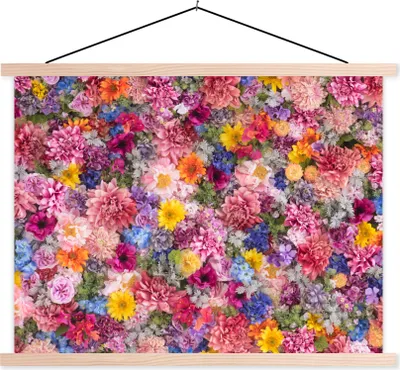 Produktbild von MuchoWow® Textilposter Blumen - Farben - Collage 120x90 cm mit holzfarbenen Rahmen - Magnetisch