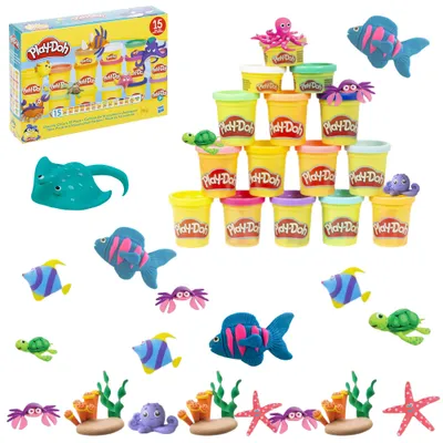 Produktbild von Play-Doh Box mit 15 klassischen Farbtöpfen aus Knetmasse, für Kinder