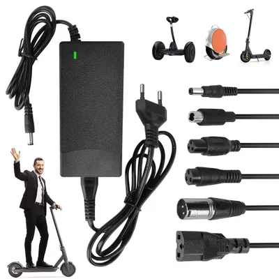 Produktbild von Ladegeräte für Scooter, 42V 2A AC Netzteil Fahrrad Ladegerät mit 6 Anschlüssen Hoverboard Ladekabel AC Netzteil Scooter Adapter Ladegerät für Elektrofahrräder E Scooter Ladegerät mit LED Ladeanzeige