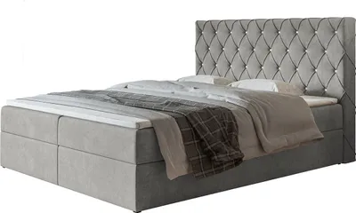 Produktbild von Boxspringbett BOSTON mit 2 Bettkästen, Polsterbett Maße: 120x200, Farbe: Grau, Velourstoff, Doppelbett mit Bonell-Matratze