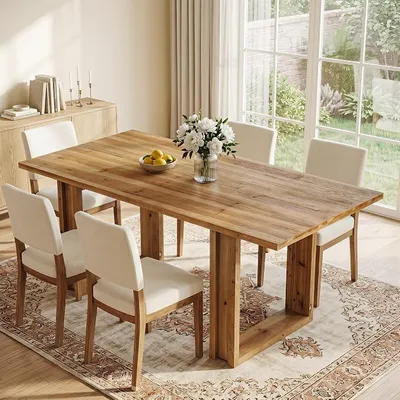 Imagen del producto de Mesa de comedor de madera maciza de 160 cm, ideal para 4-6 personas. Mesa de cocina estilo rústico, fabricada en madera maciza de pino. Mesa rectangular de madera con patas robustas, perfecta para el comedor, la cocina o el salón. Color marrón rústico