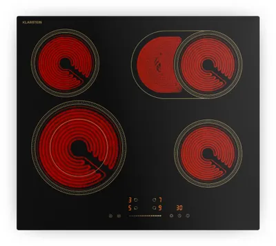 Glaskeramik-Kochfeld 60 cm, 4 Zonen, 6600 W, Retro-Design, Touch-Slider