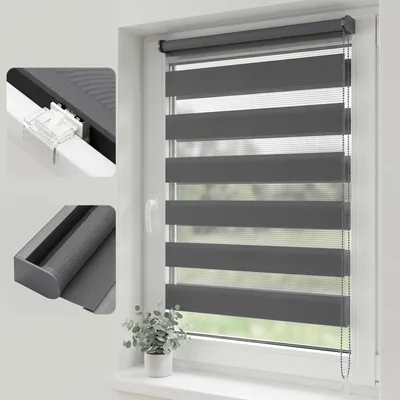 Zdjęcie produktu dla Roleta Duo, system mocowania bez wiercenia, roleta wolnowisząca, zasłona zaciemniająca do okien, kolor szary, wymiary 40x130 cm, listwy mocujące zapewniające prywatność, roleta bocznogłowicowa do drzwi