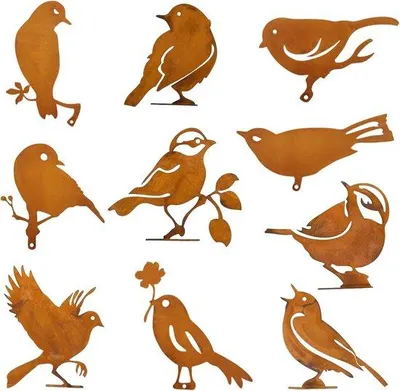 Productafbeelding van Gartendecoratie vogels 10 stuks - roestkleurig - tuinsteekers voor buiten - unieke uitstraling voor je tuin - m-winkel