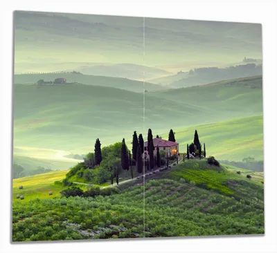 Produktbild von Wallario Herdabdeckplatte aus Glas, Größe 60 x 52 cm 2-teilig, Motiv Toskana in Italien