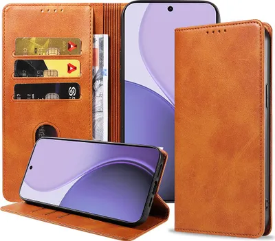 Zdjęcie produktu dla Etui na telefon Oppo Reno 14 F ze sztucznej skóry z magnetycznym zapięciem i uchwytem na karty - etui z klapką - brązowe - Smartphonics