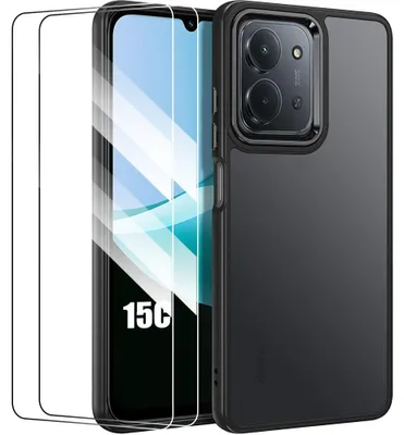Image de Coque + 2 Verres Trempés pour Xiaomi Redmi 15C 4G/5G, Protection Hybride Anti-Rayures Rigide - Noir