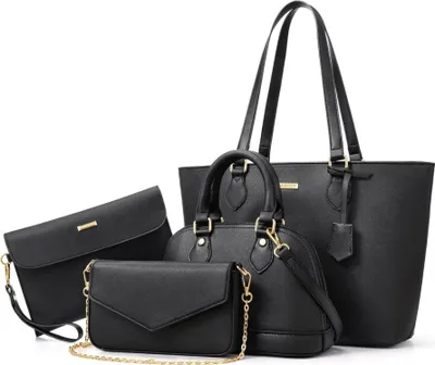 Image de Bagsure Ensemble de sacs à main Femme 4 pièces Noir - Bureau Ecole Shopping Voyage