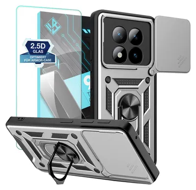 Produktbild von Armor Handyhülle für Xiaomi Redmi Note 15 Pro 5G mit 9H Displayglas Displayschutz Kameraschutz Handy Panzer Case Cover Schutzhülle Outdoor Farbe: Silber