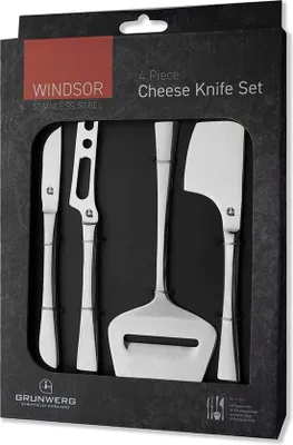 Produktbild von Tomivo® Windsor 4‑teiliges Käsemesserset – polierter 18/0 Edelstahl, Universalmesser, Weichkäse-, Käseschneider & Parmesanmesser
