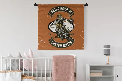 Produktbild von MuchoWow® Wandteppich Wandbehang Motorrad - Mann - Retro 90x90 cm Tapisserie Dekoration Wandtuch - Wandaufhänger