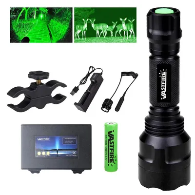Produktbild von Taktische LED-Taschenlampe - Wasserdicht - 1000 lm - Reichweite über 500 m - Wiederaufladbar - Grünes Licht - Auto-Clip