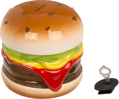 Produktbild von Out of the blue 78/3923 - Spardose Hamburger aus Keramik, ca. 14 x 13 cm, tolle Sparbüchse mit Schlüssel, verschließbare Figur, Dekoration