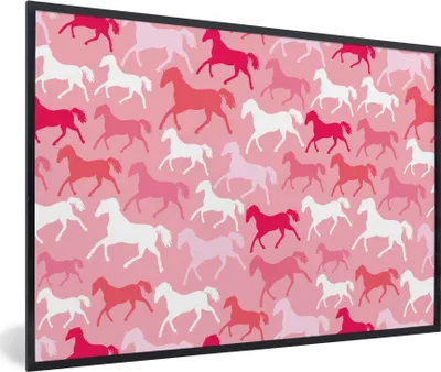 Produktbild von MuchoWow® MuchoWow® Gerahmtes Poster Pferde - Rosa - Tiere - Mädchen - Kinder - Mädchen 30x20 cm - Poster mit zchwarzem Bilderrahmen - Kunstdruck - Bild-Poster