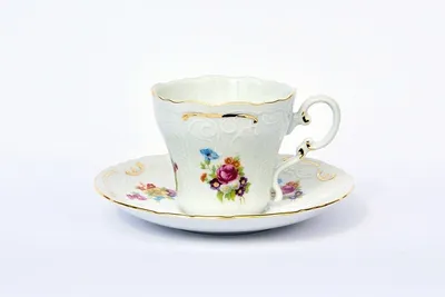 Zdjęcie produktu dla Ela, filiżanka ze spodkiem, biała porcelana, 150 ml, kwiaty, Leander