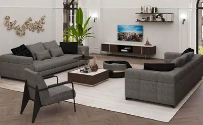 Produktbild von Grauer Sitzsessel Edelstahlfüße Moderne Wohnzimmermöbel Sitzsessel Sofa Couch