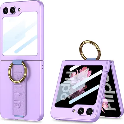 Produktbild von Hülle für Samsung Galaxy Z Flip 6 / Z Flip 7 FE Hart PC Schutzhülle Integrierte Displayschutz mit Armband Ringhalter Lila