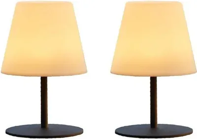 Produktbild von kabellose TWINS Tischlampen, Höhe 16 cm – Grauer Stahlsockel – Warmweißes und weißes LED-Licht