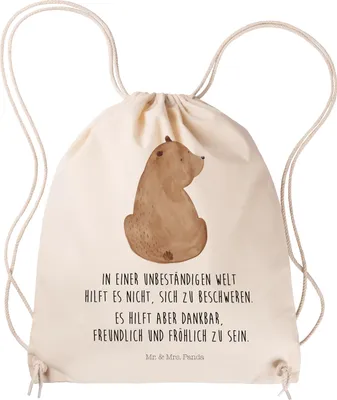 Produktbild von Mr. & Mrs. Panda Beutel Bär Schulterblick - Transparent - Geschenk, wander rucksack, Jutebeutel, Kleiner, Selbstachtung, Weltansicht, Teddy, gymnastiktasche, Bären