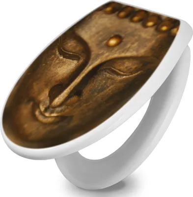 Zdjęcie produktu dla banjado deska sedesowa z mechanizmem soft close 37,3x45x5cm -Buddha Gold - deska sedesowa soft close - higieniczna deska sedesowa z zawiasami ze stali nierdzewnej - łatwy montaż [TDW 10087]