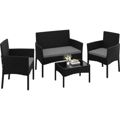Produktbild von Yaheetech Polyrattan Sitzgruppe 4er Gartenmöbel Set inkl. 2er Sofa, 2 Stühle, Tisch & Sitzkissen, wetterfest