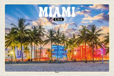 Produktbild von vianmo Holzschild 20x30 cm Miami USA Strand Palmen Urlaub Bildmotiv Reisemotiv Amerika