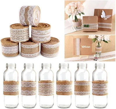 Juteband mit Spitze, 9 Rollen, 100 cm, 5 cm breit, für DIY-Deko