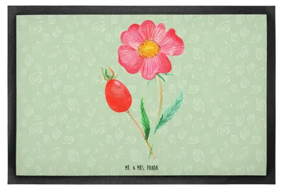 Produktbild von Mr. & Mrs. Panda Fußabtreter Blume Hagebutte 60 x 90 cm - Blattgrün - Geschenk, fußmatte, Bodenvorleger, Garten, Schuhabstreifer, Gummimatte, Lebensfreude