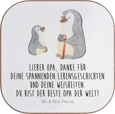 Produktbild von Mr. & Mrs. Panda Untersetzer für Gläser Pinguin Opa Enkel - Weiß - Geschenk, gläseruntersetzer, Muttertag, Weisheiten, Holzuntersetzer, Opi, Coaster, Tischuntersetzer
