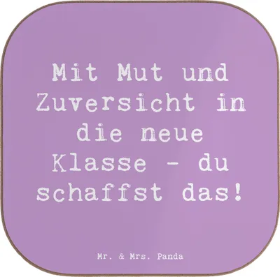 Produktbild von Mr. & Mrs. Panda Untersetzer für Gläser Spruch Erster Schultag Mut und Zuversicht - Lavendeltraum - Geschenk, Tassenuntersetzer, Holzuntersetzer, Schulstart, Coaster