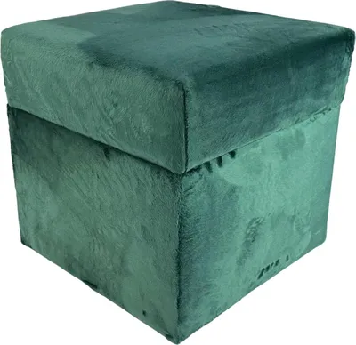 Produktbild von Velvet-Hocker MINKY 40x40 cm quadratisch mit Stauraum – aufklappbarer Polsterhocker aus Samtstoff – Dunkelgrün