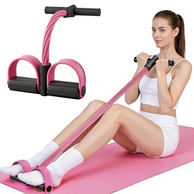 Imagen del producto de Pulsera de fitness con agarres, 6 tubos, pedal para los pies, banda de entrenamiento para abdomen, brazos y piernas, ideal para ejercicios