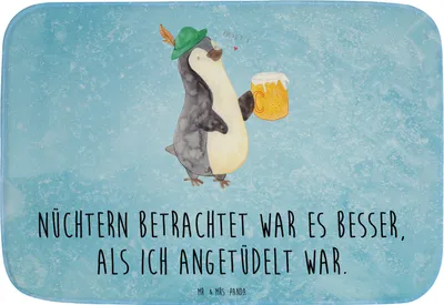 Produktbild von Mr. & Mrs. Panda Bad Fußmatte Pinguin Bier - Eisblau - Geschenk, Badematte, , Badteppich, Badezimmerteppich, Betrunken, Angetüdelt, Badvorleger, duschmatte