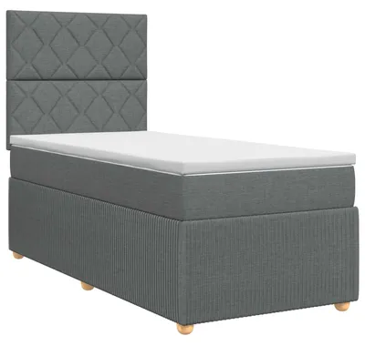 Imagen del producto de Cama con somier y colchón de la marca vidaXL, color gris oscuro, dimensiones 80 x 200 cm, tapizada en tela