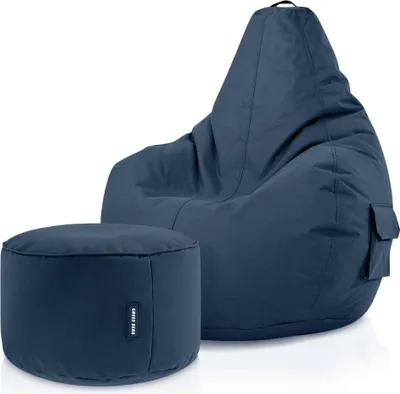 Produktbild von Green Bean® Sitzsack mit Rückenlehne + Hocker "Cozy+Stay" 80x70x90cm - Gaming Chair mit 230L EPS Perlen Füllung - Dunkelblau