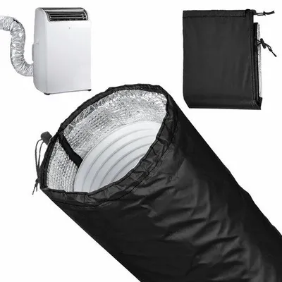 Immagine prodotto di Copertura isolante per tubo di scarico di condizionatori portatili - Isolante termico e antipolvere - Chiusura regolabile - Adatta per soggiorno e camera da letto - Colore: nero