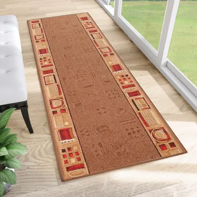 Produktbild von Tapiso Läufer Anti Rutsch Modern Braun Rot Wohnzimmer 80 x 200