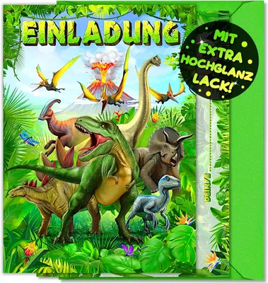 Imagen del producto de Tarjetas de invitación de dinosaurios, paquete de 12 unidades, con 12 sobres, para fiestas de cumpleaños infantiles