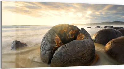 Produktbild von DEQORI Glasbild Echtglas 100x50 cm 'Magie der Moeraki' Wandbild Bild modern Deko