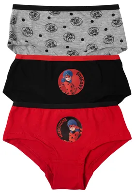 Produktbild von Miraculous Panty für Mädchen - Ladybug Kinder Unterhose Slip Unterwäsche Rot Schwarz Grau (3er Pack) 134-140