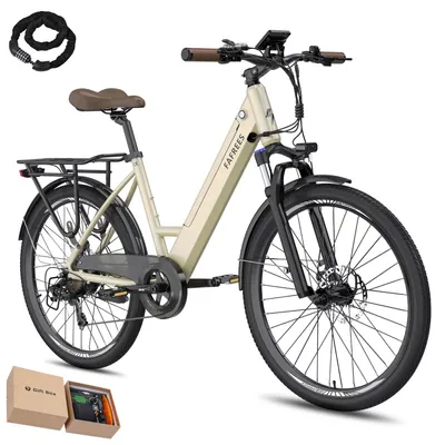 Produktbild von E-Bike Pannensichere Reifen 26 Zoll, Rostfreie Aluminiumlegierung bis zu 90 - 110 km, Wasserdicht IP54 mit 7 Gang und App, Gold