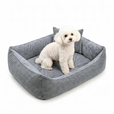 Produktbild von 4L Textil MOLLY Cord Hundebett kleine Hunde Hundekorb Katzenbett Hundekörbchen (60x40 cm, Grau)