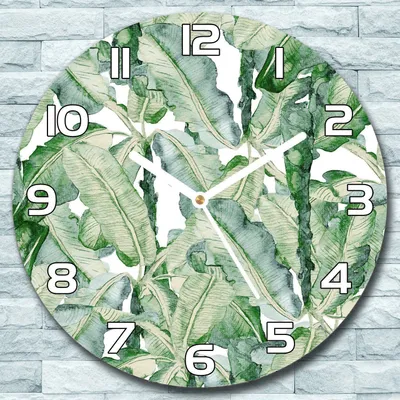 Produktbild von Wanduhr aus Glas Rund fi 30 Bananenblätter Quarz Deko Schlafzimmer Büro