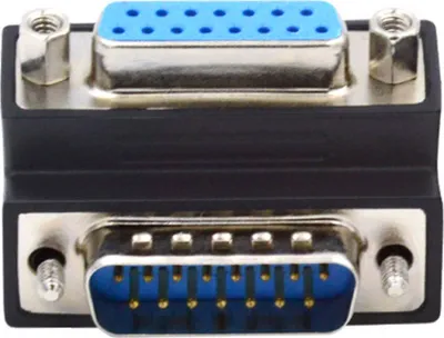 Produktbild von DB15 Adapter DSUB 15 Pin Stecker zu Buchse 90° Winkel Schraube Kabel in Schwarz