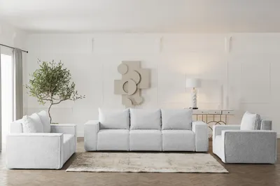 Produktbild von Sofaset Designersofa ESTELLE 3-2-1 mit Schlaffunktion Stoff Abriamo Hellgrau