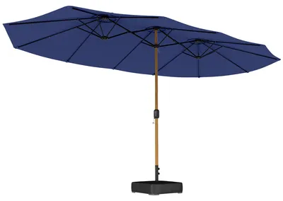 Immagine prodotto di Ombrellone Doppio 467x281x238 cm a 12 Stecche con Manovella Base a Croce e Sacchi di Sabbia Blu Scuro