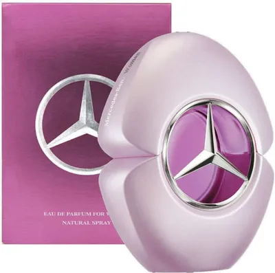 A perfume bottle and its packaging are displayed against a white background.