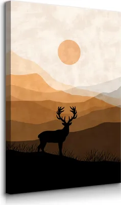 Produktbild von Muralo Leinwandbild Canvas für Esszimmer BERGE Hirsch Sonne Landschaft Boho Stil Br. 50cm x Hö. 70cm